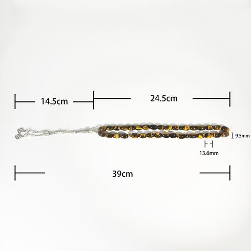 Prayer Beads Made from Tiger's Eye Stone - 33 Beads - Yellow Color - 15 mm