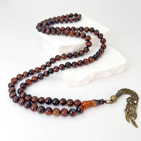 Prayer Beads Made from Red Tiger's Eye Stone - 99 Beads - 8 mm