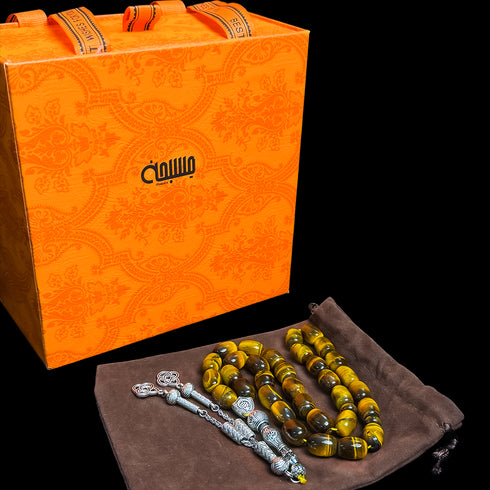 Prayer Beads Made from Tiger's Eye Stone - 33 Beads - Yellow Color - 15 mm