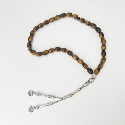 Prayer Beads Made from Tiger's Eye Stone - 33 Beads - Yellow Color - 15 mm