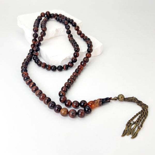 Prayer Beads Made from Red Tiger's Eye Stone - 99 Beads - 8 mm