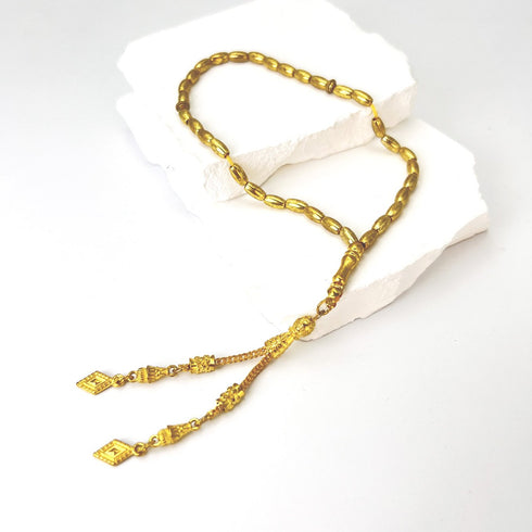 Small Gold Alloy Necklace - 33 beads - 4x7 mm