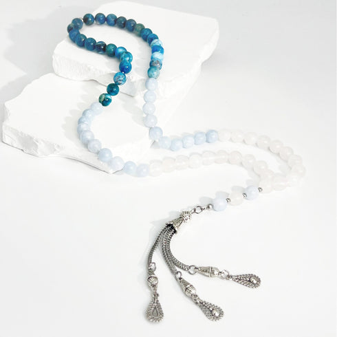 Apatite + Blue Agate + White Marble Beads - 66 beads - 8 mm