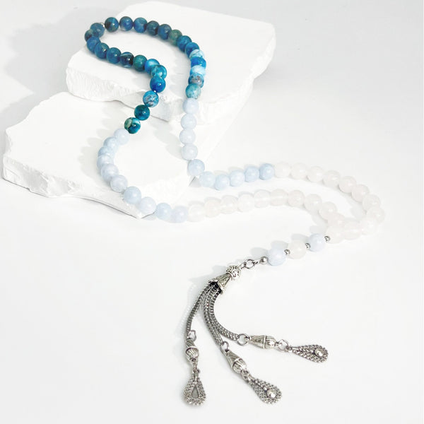 Apatite + Blue Agate + White Marble Beads - 66 beads - 8 mm