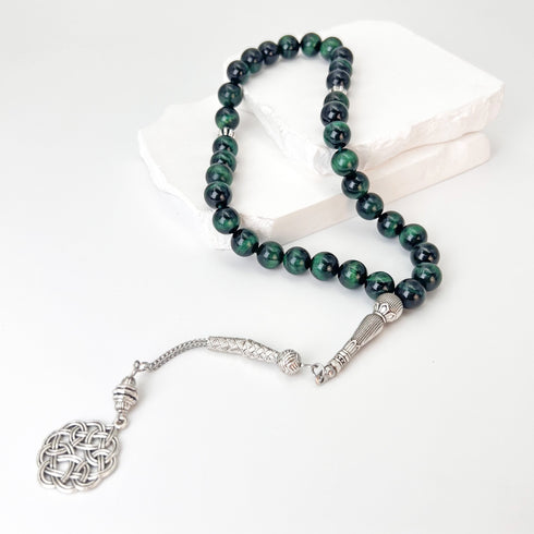 Dark Green Tiger Eye Stone Beads - 33 beads - 10 mm