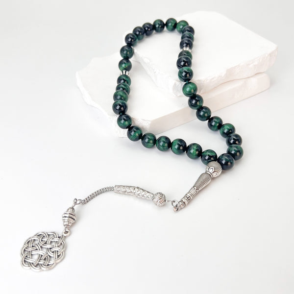 Dark Green Tiger Eye Stone Beads - 33 beads - 10 mm