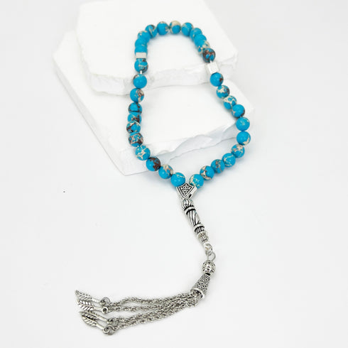 Imperial Blue Jade - 33 beads - Blue color - 8 mm