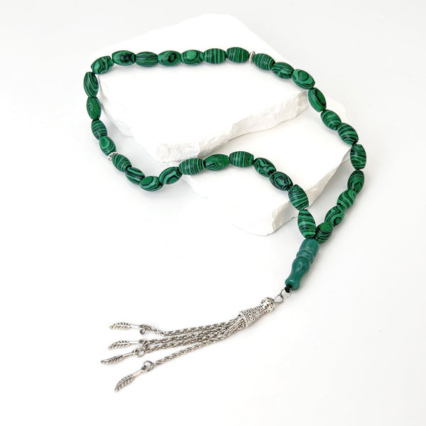 Small Oval Malachite Stone Beads - 33 beads - 12x8 mm