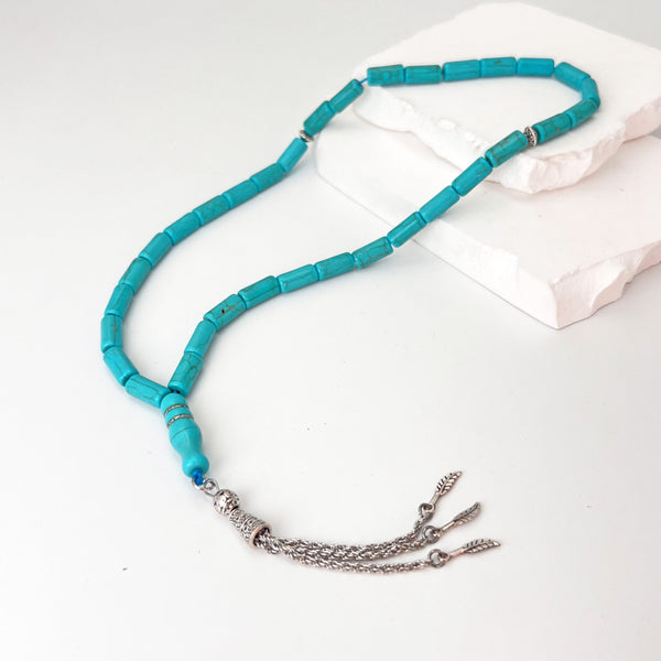 Small Cylindrical Turquoise Stone Beads - 33 beads