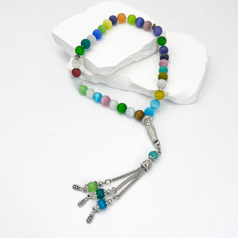 Colored Cat's Eye Stone Beads - 33 beads - 10 mm