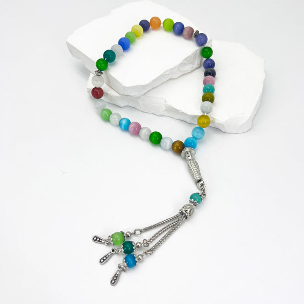 Colored Cat's Eye Stone Beads - 33 beads - 10 mm