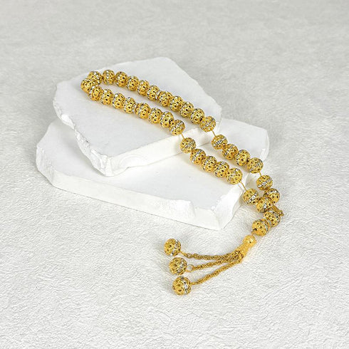 Hollow Alloy Beads set with White Diamonds - 33 beads - 10 mm